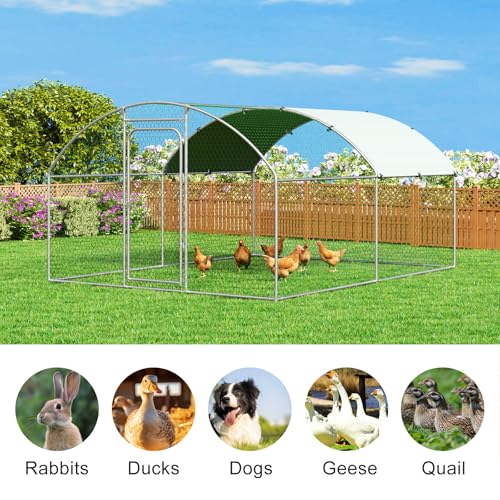 Large Metal Chicken Coop Walk-in Poultry Cage with Waterproof and UV-Resistant Cover, Outdoor Chicken Run Poultry Hen House for Backyard Farm Use