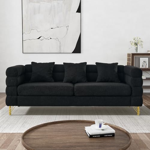 Cloud Couch for Living Room, 79" Modern Overstuffed Deep Seat Boucle Sherpa 3 Seater Sofa with 3 Pillows