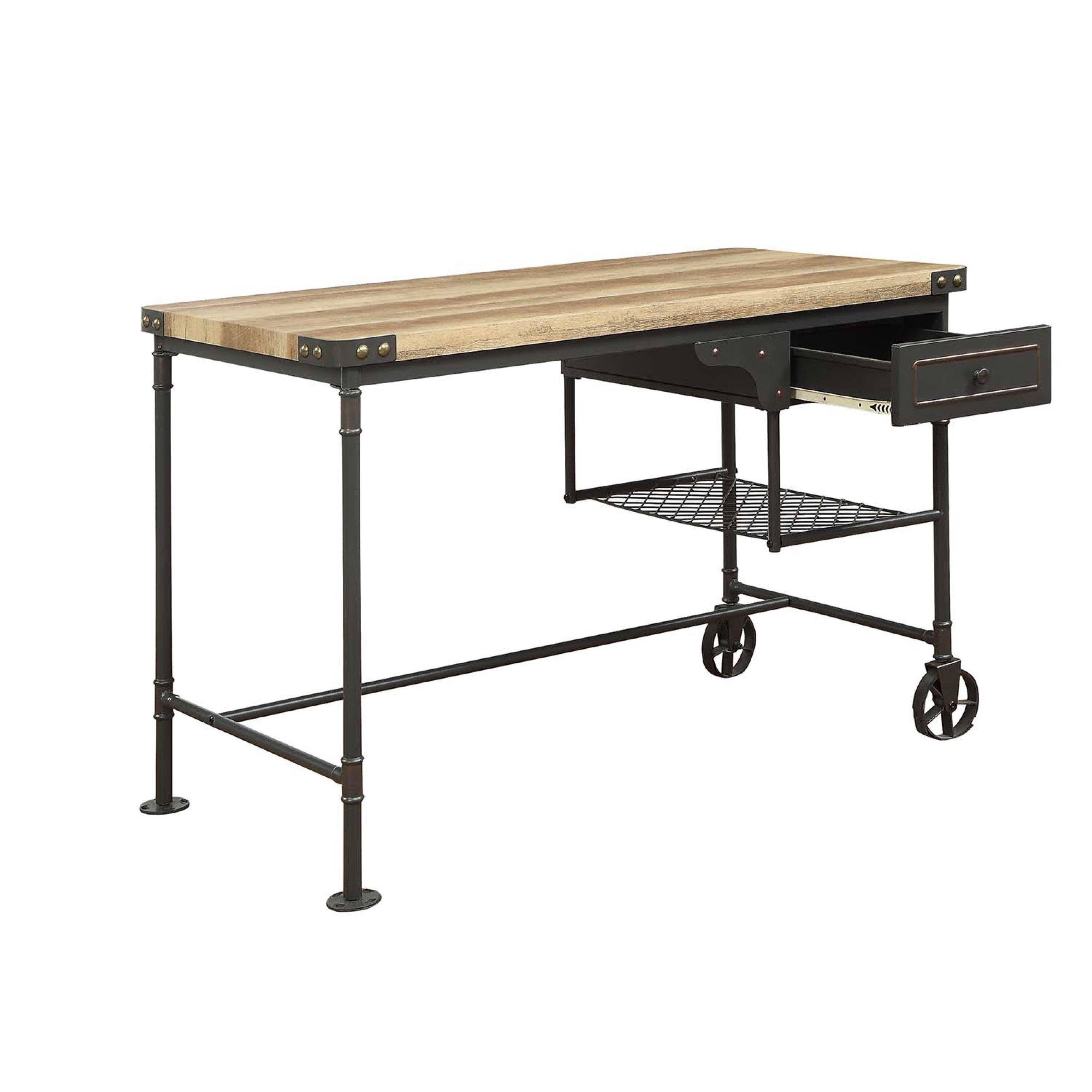 Acme Itzel Desk Antique Oak u0026 Sandy Gray