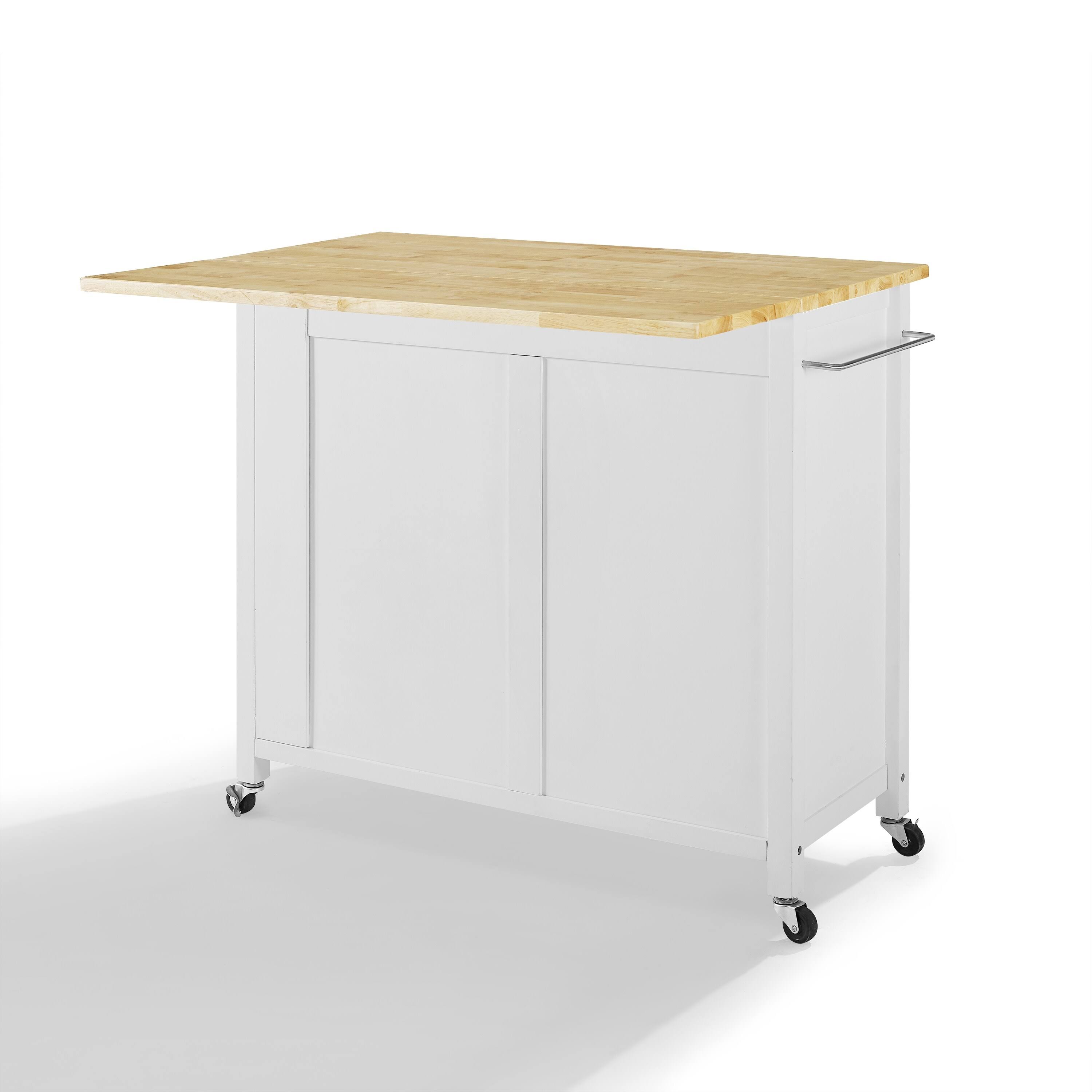 Crosley Savannah Drop-Leaf Kitchen Island Cart White Natural Wood Top