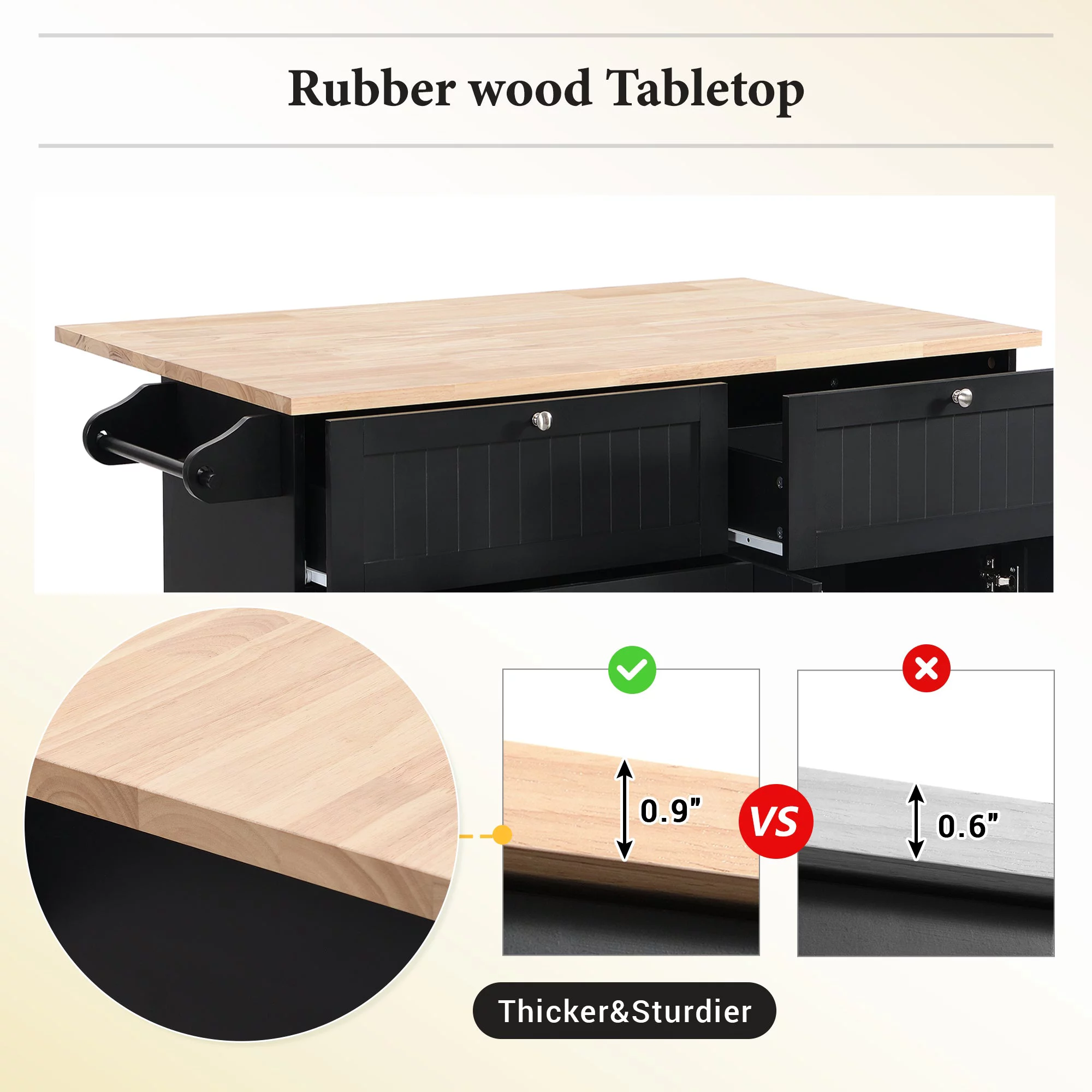 TOPMAX  Kitchen Island Set with 2 Seatings - Black