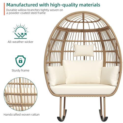 DWVO Rattan Egg Chair with Ottoman, Indoor Outdoor Egg Shape Wicker Chair for Patio, Backyard, Living Room, Basket Chair w/Footrest, 5 Cushions