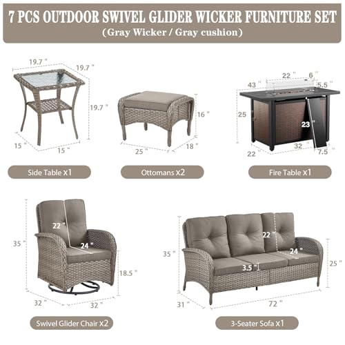 Patio Wicker Chairs Swivel Rocker - Outdoor Swivel Rocking Chairs Set of 2 with Rattan Side Table