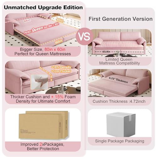 70.1" Futon Sofa Bed Queen Size, Pull Out Bed, 3-in-1 Convertible Sleeper Sofa with 2 Soft Pillows, Modern Velvet Futon Couch for Living Room