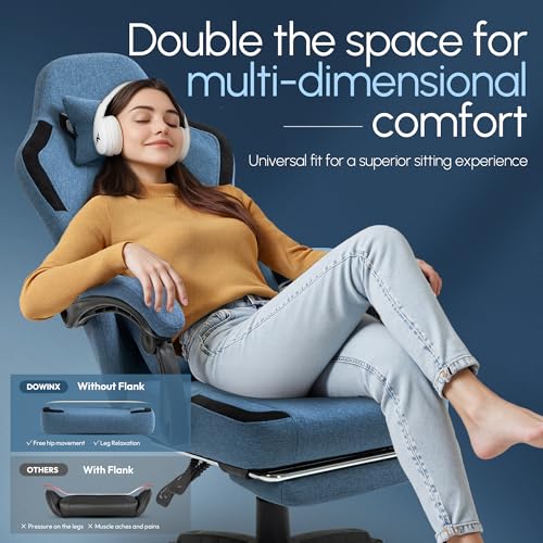 Dowinx Fabric Gaming Chair with Pocket Spring Cushion,Breathable Computer Chair with Massage Lumbar Support and Footrest