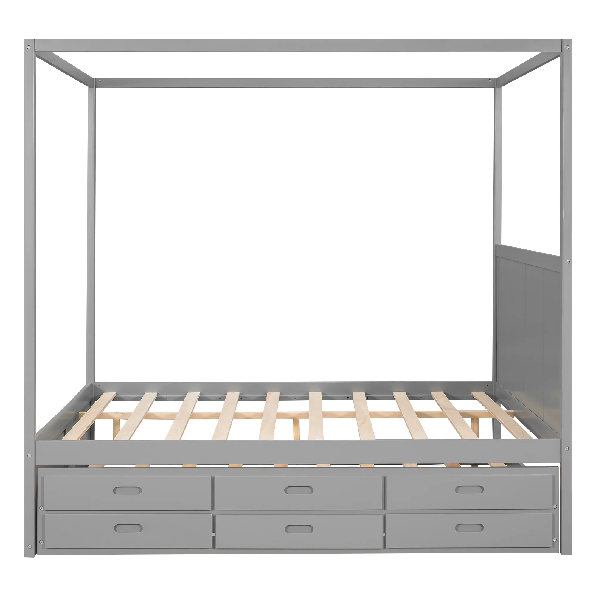 Bellemave Queen Size Canopy Bed with Twin Size Trundle and 3 Storage Drawers, Queen Platform Bed with Headboard, Wood Queen Bed Frame for Kids, Teens