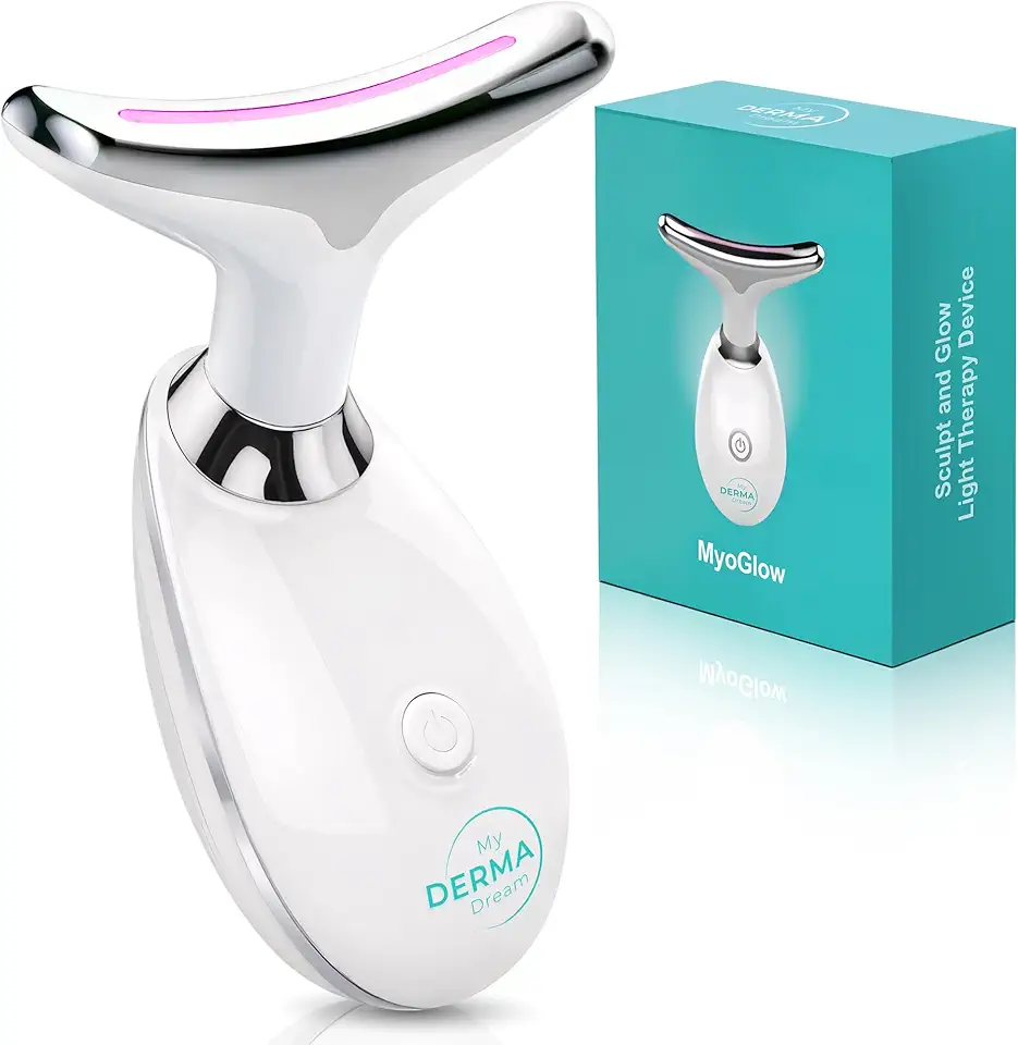 MyoGlow by MDD | Neck and Face Lifting Lymphatic Drainage Massager Tool | LED Light, Sonic Vibration, Thermal Device - Kansas Nuitrition - HNZSDS