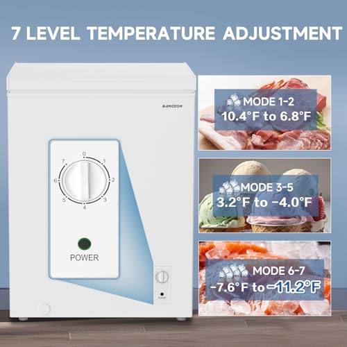 BANGSON 3.5 Cu.Ft Chest Freezer, Compact Deep Freezer with Removable Basket, Adjustable Thermostat, Energy-Saving