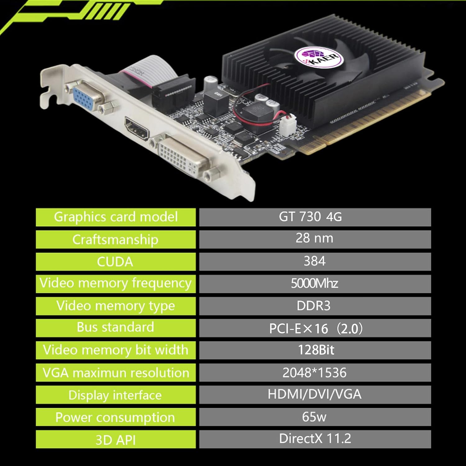 KAER AMD Radeon RX 550 Computer Graphics Card 4GB, GDDR5, 128 Bit, DirectX 12, PCI Express 3.0, DP HDMI DVI-D, Desktop Gaming Video Card, Computer GPU