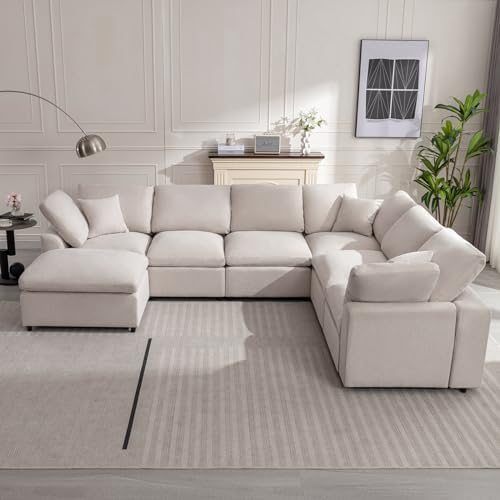 Cloud Couch Modular Sectional Sofa Modern Oversized Couches with Ottoman 7 Seater L-Shaped Sofas Comfy Couches for Living Room Spacious Space