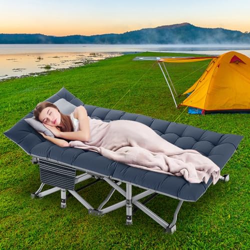 DoCred Folding Camping Cot with Mattress, 2 Pack Heavy Duty Folding Cot for Adults, Portable Sleeping Cot Bed Adults Outdoor Bed with Carry Bag