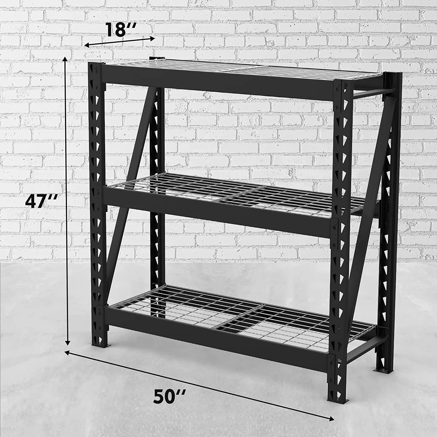WORKPRO 3-Tier Garage Shelving Unit, Heavy Duty Metal Storage Rack, 50”W x 47”H x 18”D Height Adjustable, Industrial Shelving for Garage, Warehouse
