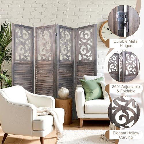 Osparple Room Divider with Shelves 6 Panel Wooden Folding Room Dividers Privacy Screen Wall Divider for Room Separation for Office and Apartment