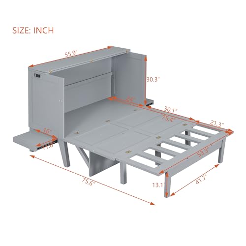 Full Murphy Bed Space-Saving Wall Bed with Storage Shelves and Drawers for Guest Room or Home, Easy to Fold into a Cabinet