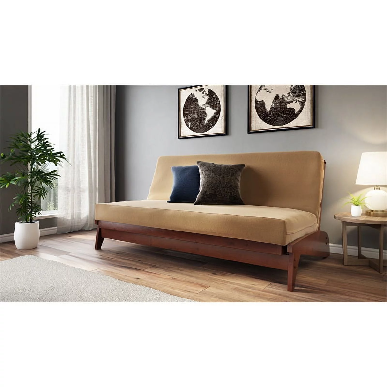 Full Size all wood Dillon Wall Hugger Futon Frame in Dark Cherry Finish