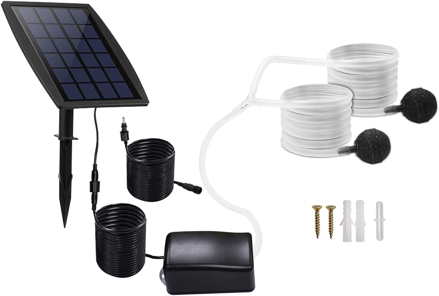 Battery Backup Solar Air Pump for Hydroponic Air Hoses and Bubble Stones, 3 Working Modes, 20 ft Extension Cable, 50 dB