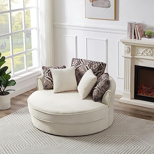 51.5-Inch Oversized Swivel Accent Barrel Chair with Storage Ottoman ,Button Decor and 4 Pillows