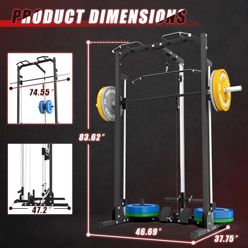 Compact Smith Machine Home Gym - 800lb Barbell Sleeve, Space-Saving Power Cage with LAT Pulldown, Power Rack 5-in-1