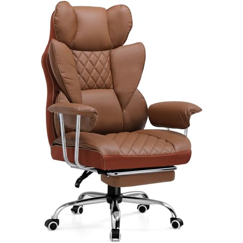 COMHOMA Big and Tall Office Chair, High Back Leather Gaming Chair with Footrest
