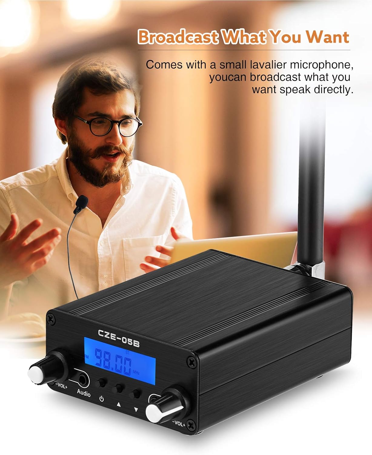 FM Transmitter for Church, APROTII 0.5W/0.1W FM Broadcast Transmitter 76~108MHz with Microphone and Antenna, Broadcast Long Range 1000ft