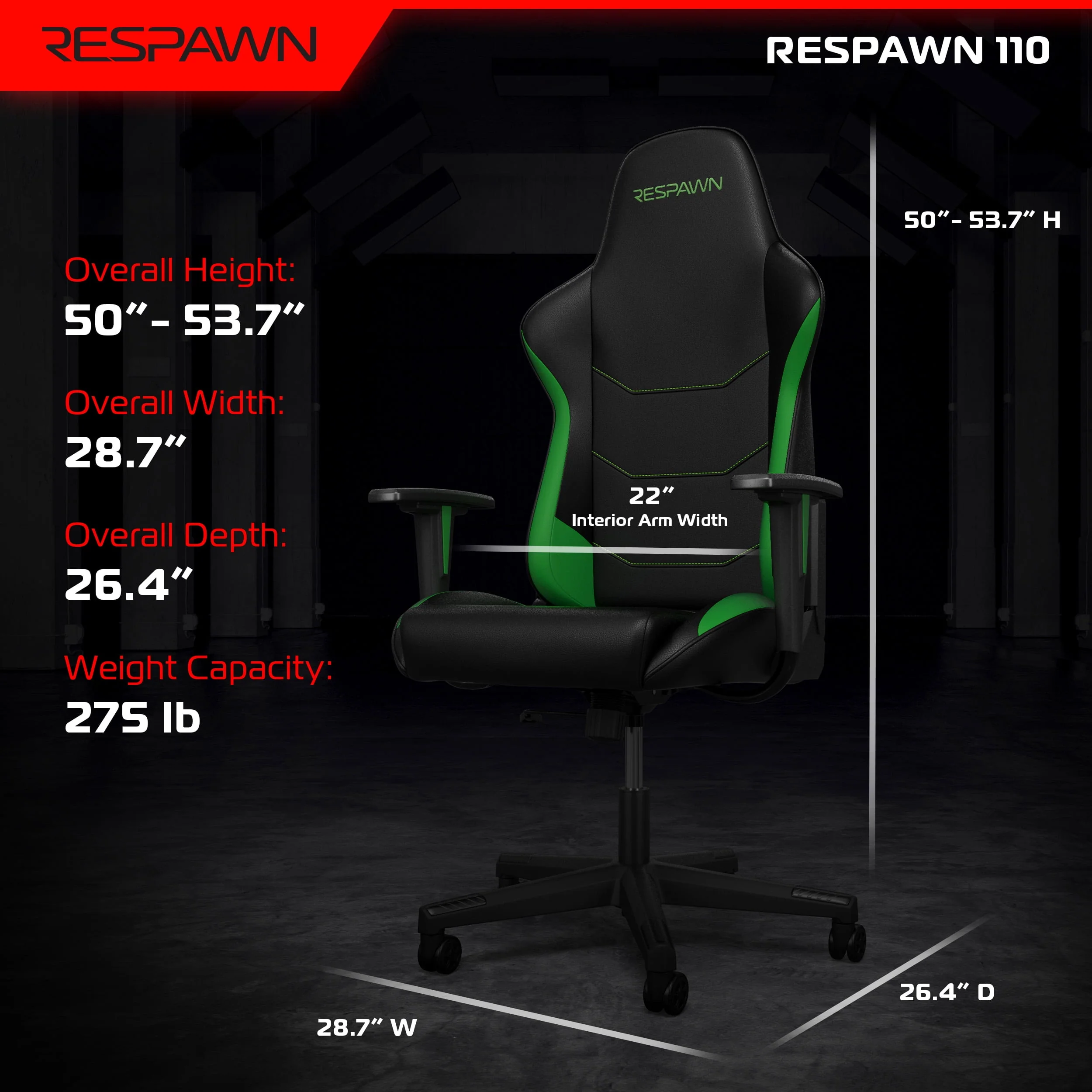 RESPAWN 110 Ergonomic PVC Gaming Chair-Racing Style High Back Office Chair -Integrated Headrest, Recline with Adjustable Tilt Tension & Angle Lock