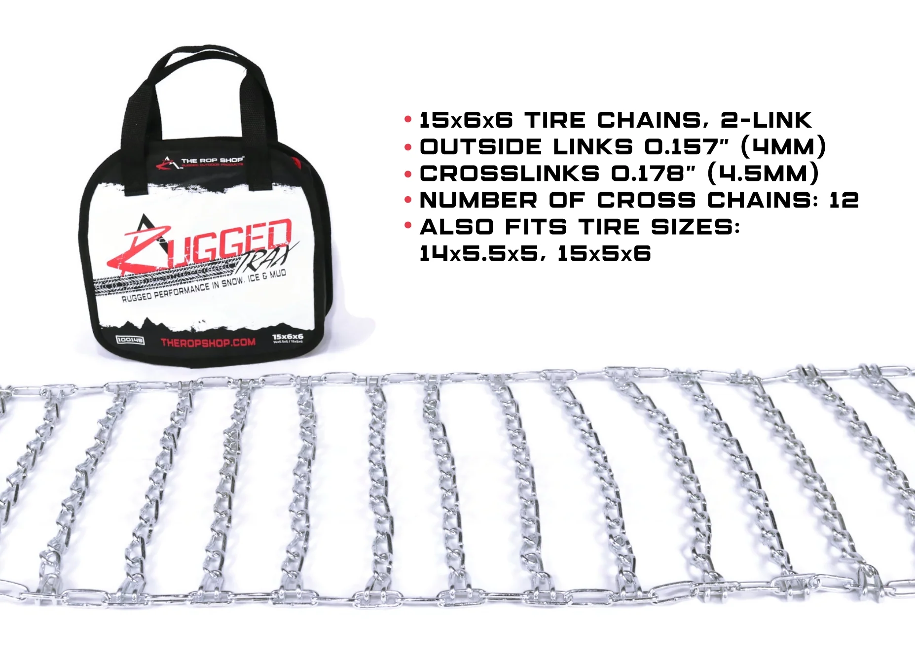 The ROP Shop | Pair of 2 Link Tire Chains 15x5x6 for Sears & Craftsman Snowblower, LawnMower