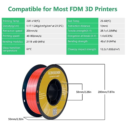 Kingroon Silk PLA Bundle 3D Printer Filament, Dimensional Accuracy +/- 0.03 mm, 10 kg Spool(22lbs)