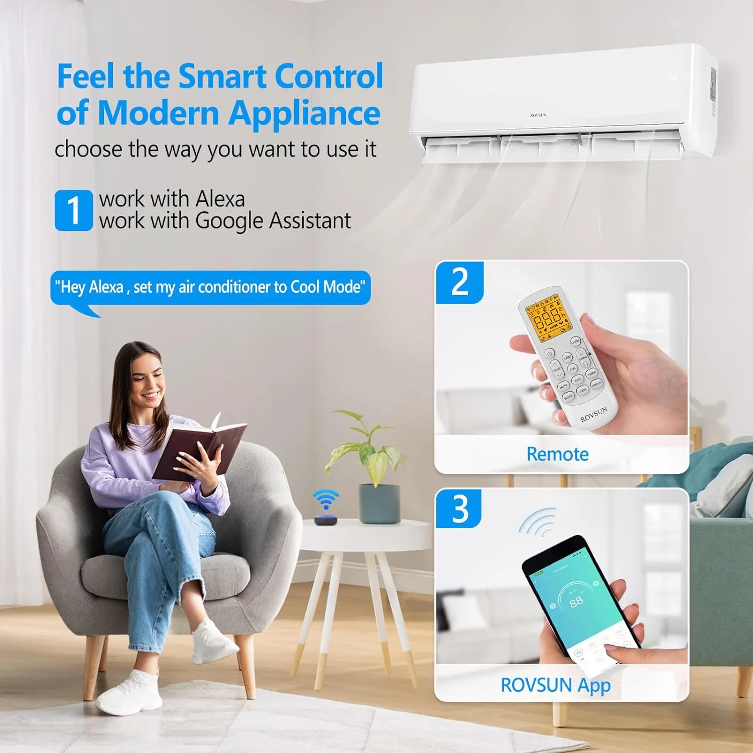 ROVSUN 18,000 BTU Wifi Enabled 22 SEER Mini Split AC/Heating System with Inverter, 230V Ductless Split System Air Conditioner w/Pre-Charged Condenser