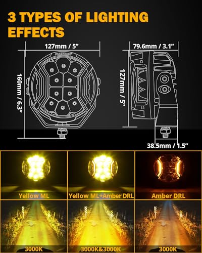 Auxbeam V-MAX Series 72W LED Pod Driving Lights, 4x2.5 Inch Rectangle Side Shooter Offroad Cube Spotlights with Amber DRL