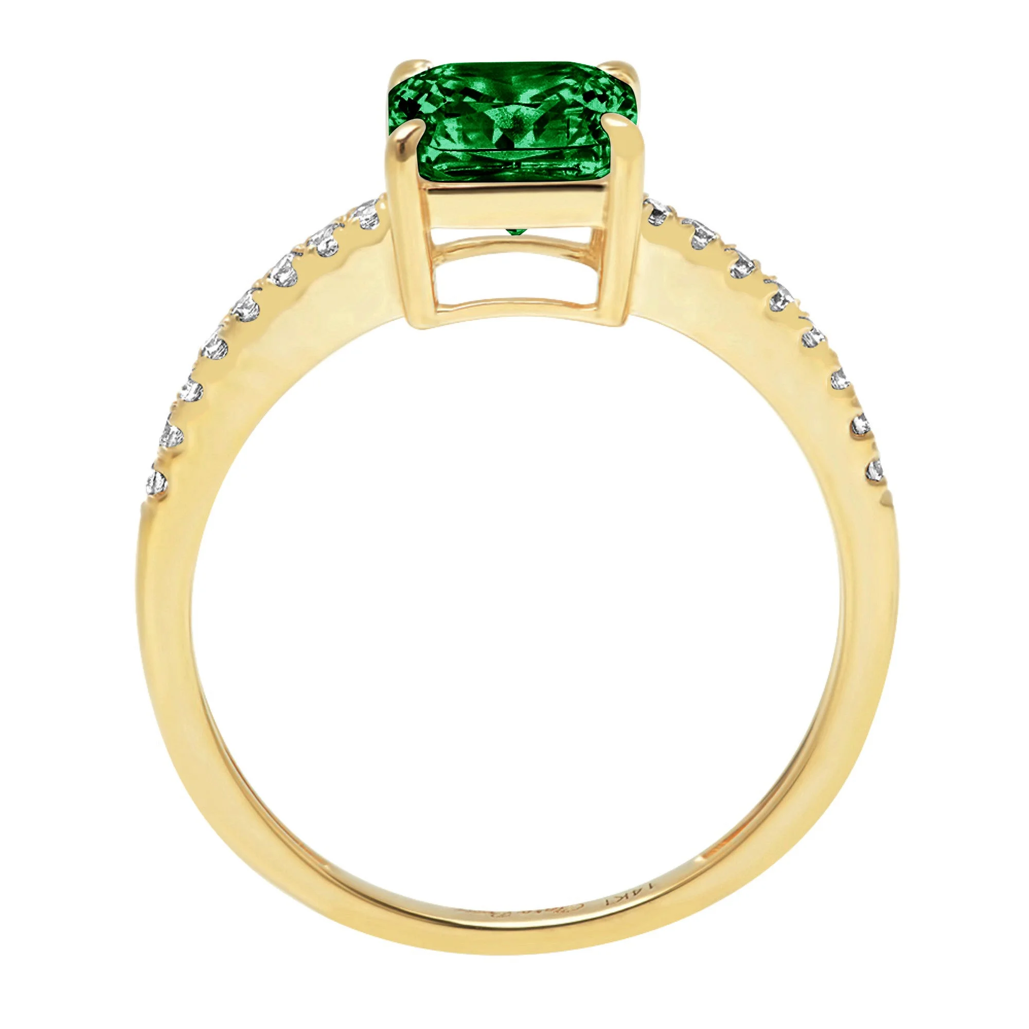 2.7ct Asscher Cut Precious Gemstone Green Simulated Emerald Real 18k Yellow Gold Robotic Laser Engraving Everlasting Unique Art Deco Statement Bridal