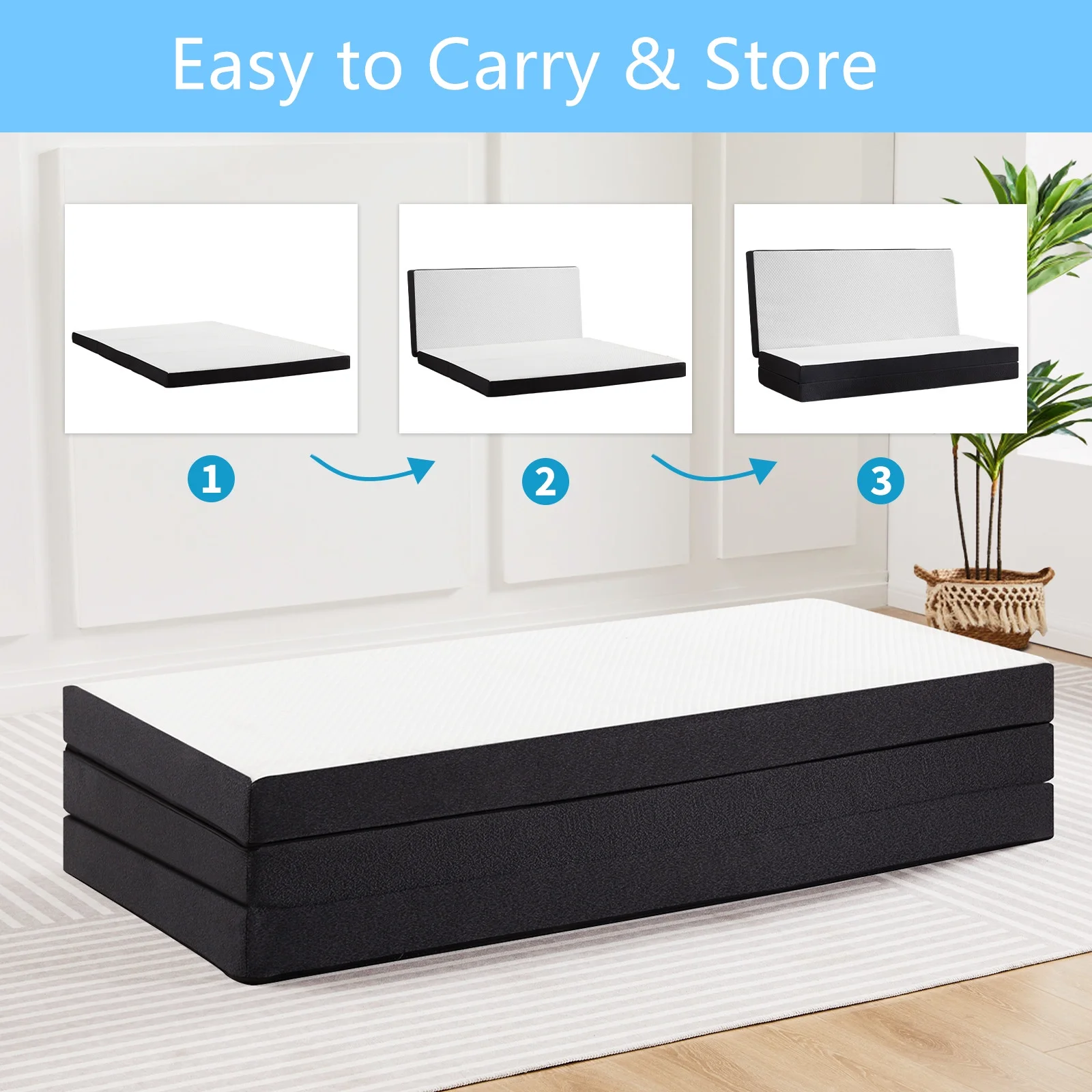 Smiaoer 4 inches Tri-Fold Memory Foam Mattress with Cover,Full Size Mattress Topper - Radiant Selections