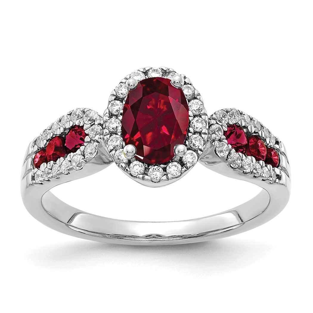 14k White Gold Lab Grown Diamond and Oval Created Ruby Ring Size 7.00 Jewelry Gifts for Women