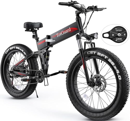 TotGuard Electric Bike,26" x4.0 Fat Tire Electric Bike with 975W Peak Motor,48V 10.4Ah Removable Battery, 21.6MPH Foldable Mountain Ebike