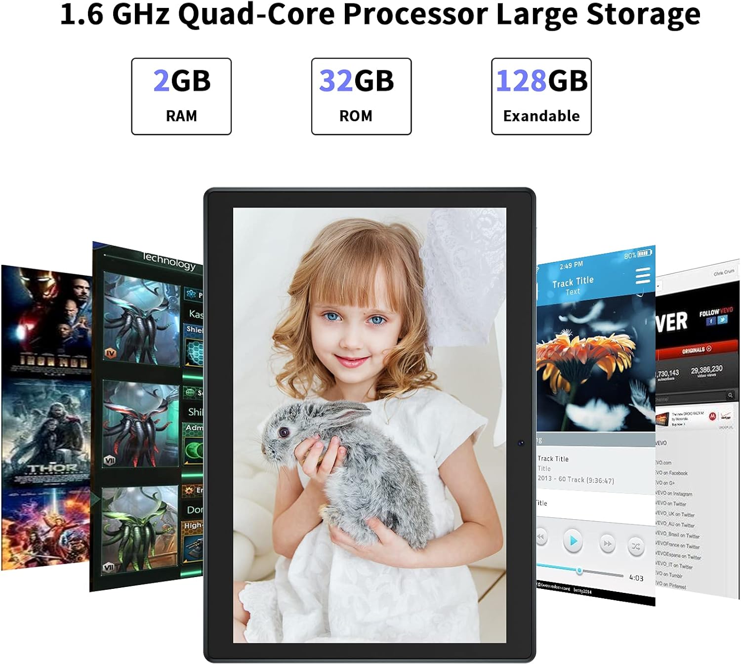 10 inch Tablet Android 10.0 OS, HD 800x1280 IPS Touchscreen, 2GB + 32GB Quad-Core CPU, 6000mAh Battery, Dual Camera Dual Speaker
