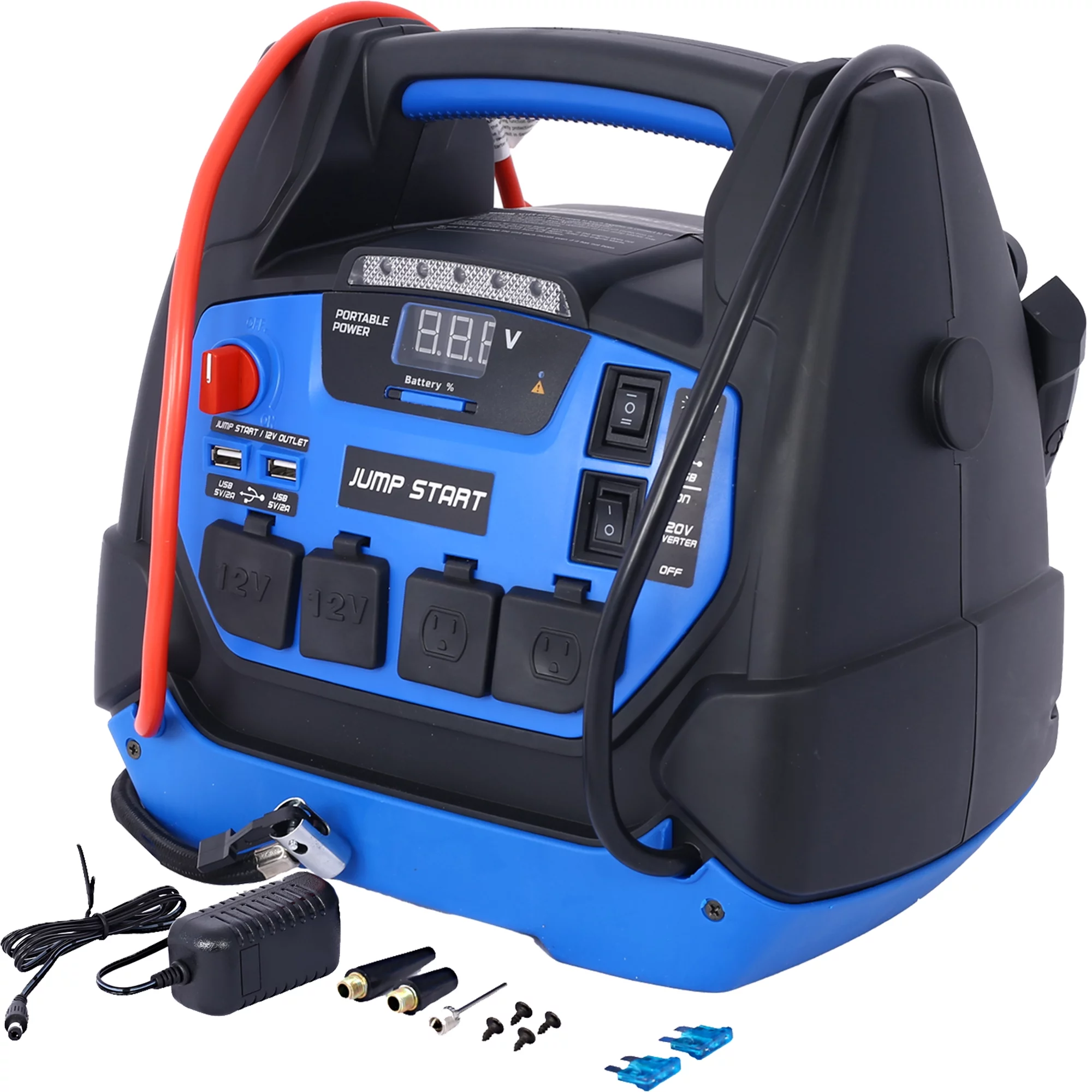 iRerts 1800 Peak Amp Jump Starter, Rechargeable Jump Starter for Gas Diesel Vehicles, Portable Power Station Powerhouse with Air Compressor