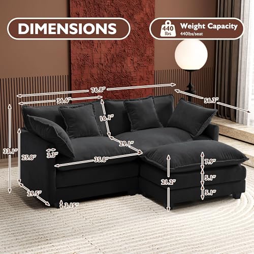 Ihanherry 111.4" U Shaped Modern Cloud Sofa Modular Sectional Couch with 2 Ottoman, 5-Seat Chenille Deep Seat Sofa with Pillow for Living Room