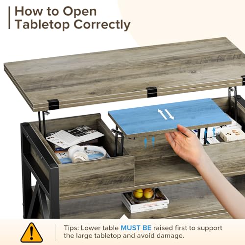 40" Lift Top Coffee Table,4 in 1 Multi-Function Lift Coffee Tables with Storage Drawers and Hidden Compartmen