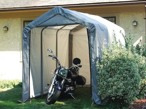 ShelterLogic 10' x 10' Shed-in-a-Box All Season Steel Metal Round Roof Outdoor Storage Shed with Waterproof Cover and Heavy Duty Reusable Auger