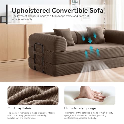 Convertible Sleeper Sofa Bed with Cylindrical Pillow, Comfy Foldable Sofa Bed Compressed Sofa in Box