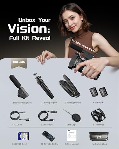 5K Video Camera Camcorder, UHD 64MP Vlogging Camera for YouTube with 3" 270&deg; Rotatable Touch Screen, Digital Camera with IR Night Vision