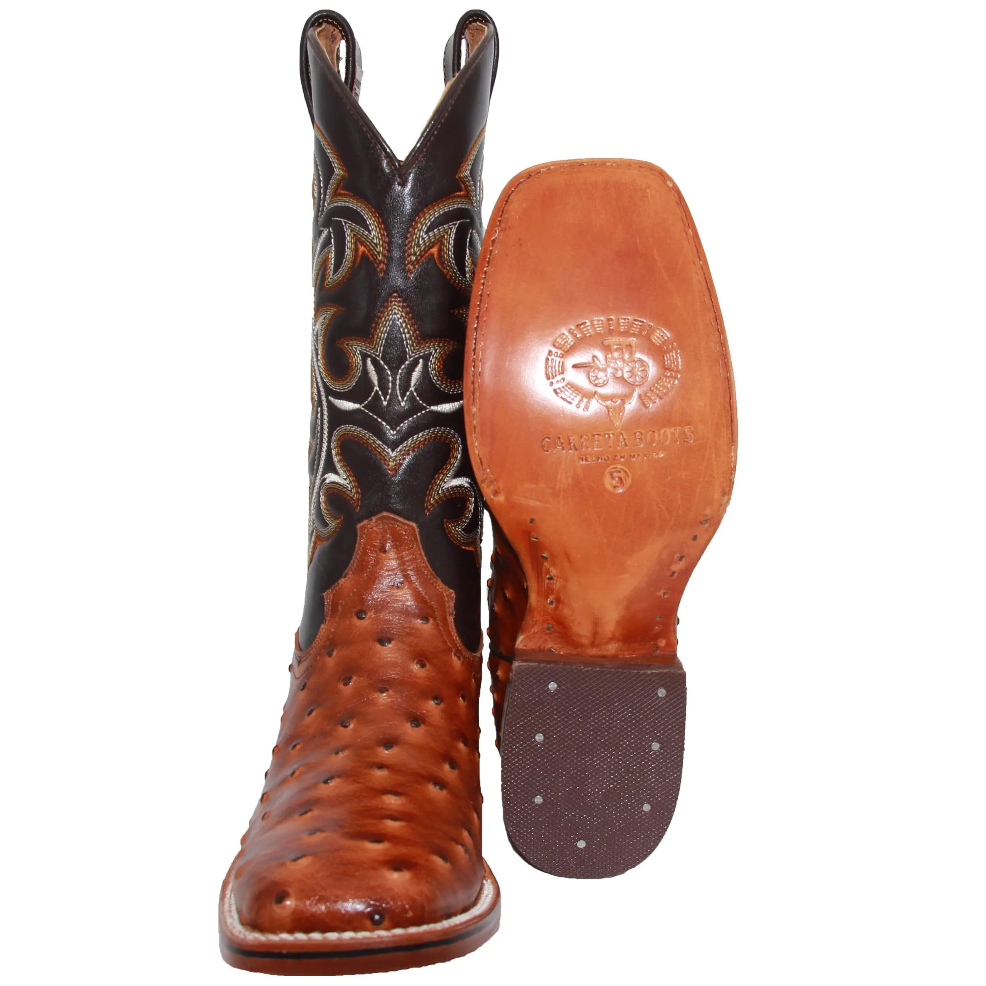 The Western Shops Men’s Genuine Leather Quill Ostrich Print Western Cowboy Square Toe Rodeo Boots