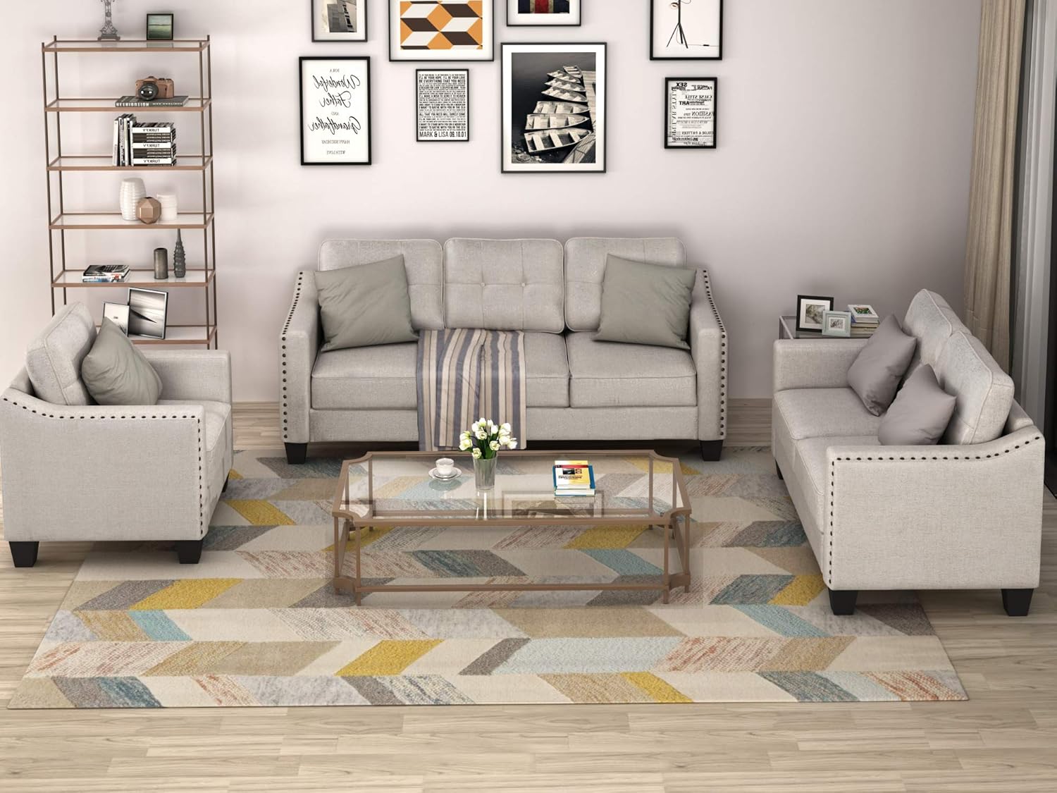 FANYE 3 Pieces Living Room Furniture Sets Include, Loveseat and Armchair