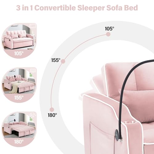 WIIS' IDEA Convertible Sofa Bed,3 in 1 Velvet Sleeper Sofa Pull-Out Bed