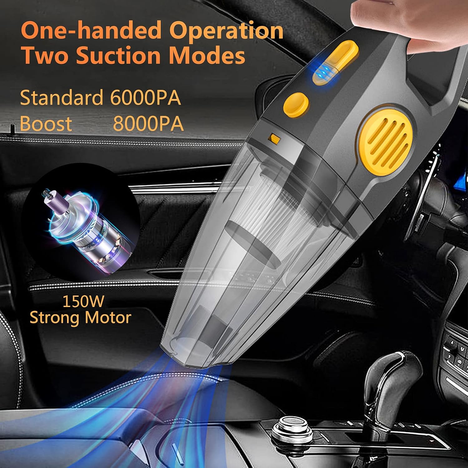 Portable Cordless Handheld Vacuum Cleaner, Benefast 150W High Power, 8000PA Strong Suction, Wet & Dry Use, 2 Modes for House, Car