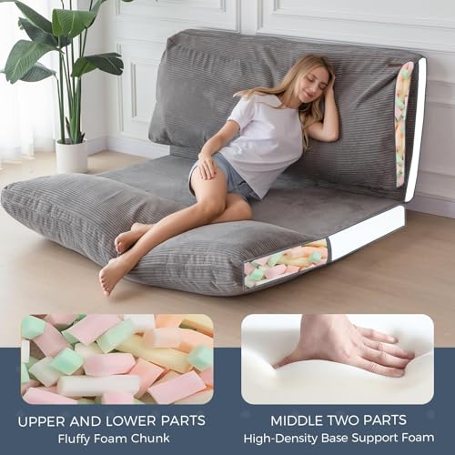 MAXYOYO Bean Bag Bed Folding Sofa Bed Floor Mattress for Adults, Extra Thick and Long Floor Sofa with Corded Washable Cover, Dark Grey, 30x95 Inch