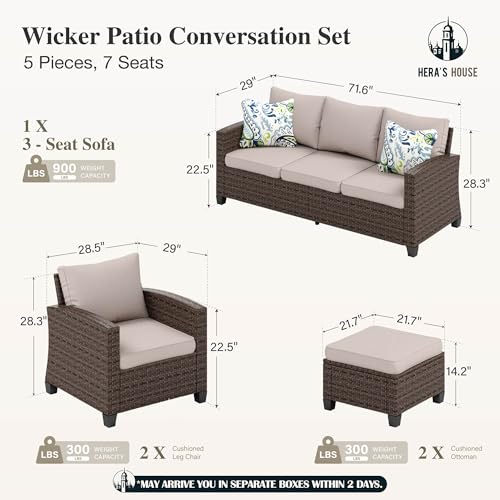 HERA'S HOUSE Patio Furniture Set with 56" Fire Pit Table, Outdoor Patio Conversation Sets