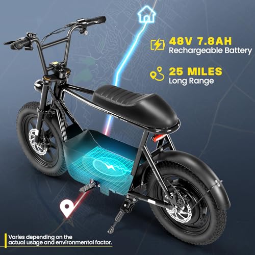 Caroma Peak 500W/800W/1200W Electric Scooter with Seat, 16 * 3" Fat Tire Ebike for All-Terrain, Max 15/25/30 Miles Ranges&20MPH