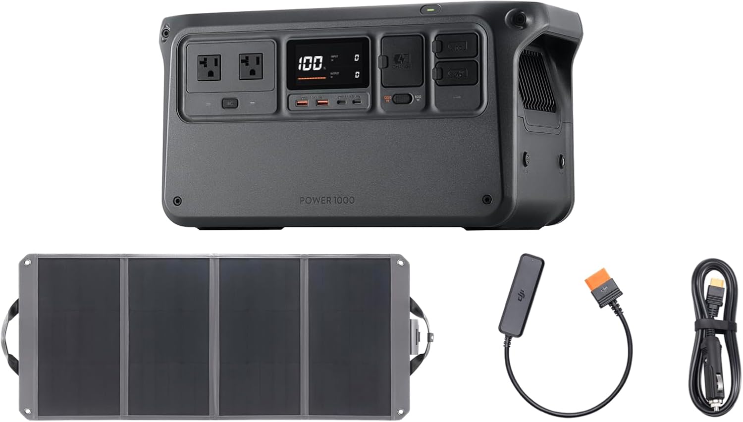 DJI Power 1000 Portable Power Station, 1024Wh Solar Generator with 1x 100W Solar Panel, 4000-Cycle-Life LFP(LiFePO4) Cell, 70-Minute Fast Charging
