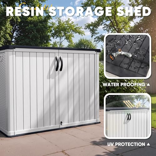Devoko Outdoor Storage Cabinet 26 Cu Ft with Lockable Doors, Horizontal Storage Shed Waterproof Patio Tools Storage Box for Sofa Cushions
