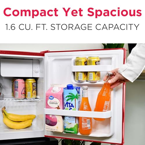 Frigidaire EFR176 Retro Compact Fridge with Chiller Mini Refrigerator with Built-in Bottle Opener for Office, Bedroom, Dorm Room or Cabin